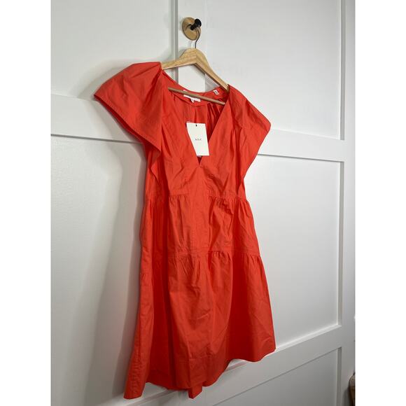 NWT A.L.C. Haley Cotton V-Neck Short Sleeve Coral Spice Orange Mini Dress - Picture 3 of 7